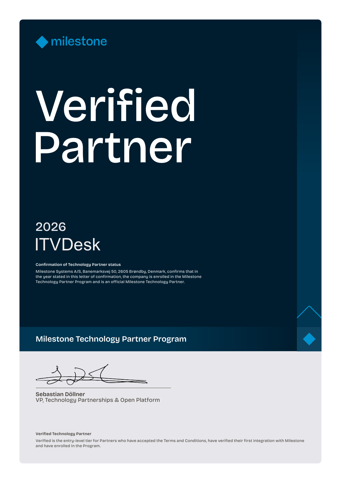 2026 ITVDesk Milestone Verified Technology Partner confirmation